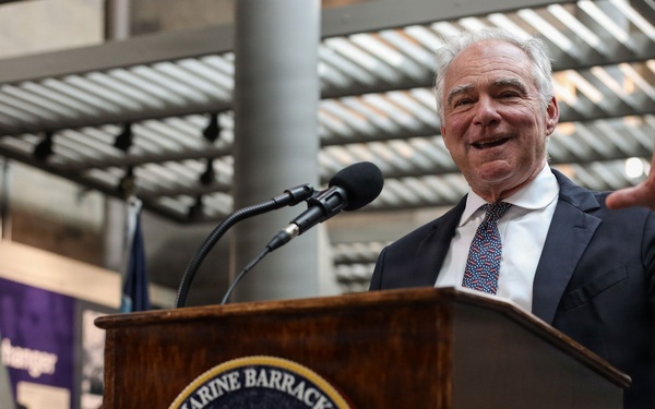 Brig. Gen. Shannon M. Brown hosts the Honorable Tim Kaine at Marine Barracks Washington's Sunset Parade