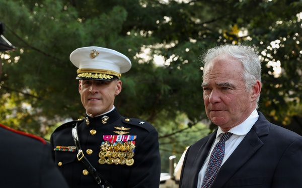 Brig. Gen. Shannon M. Brown hosts the Honorable Tim Kaine at Marine Barracks Washington's Sunset Parade