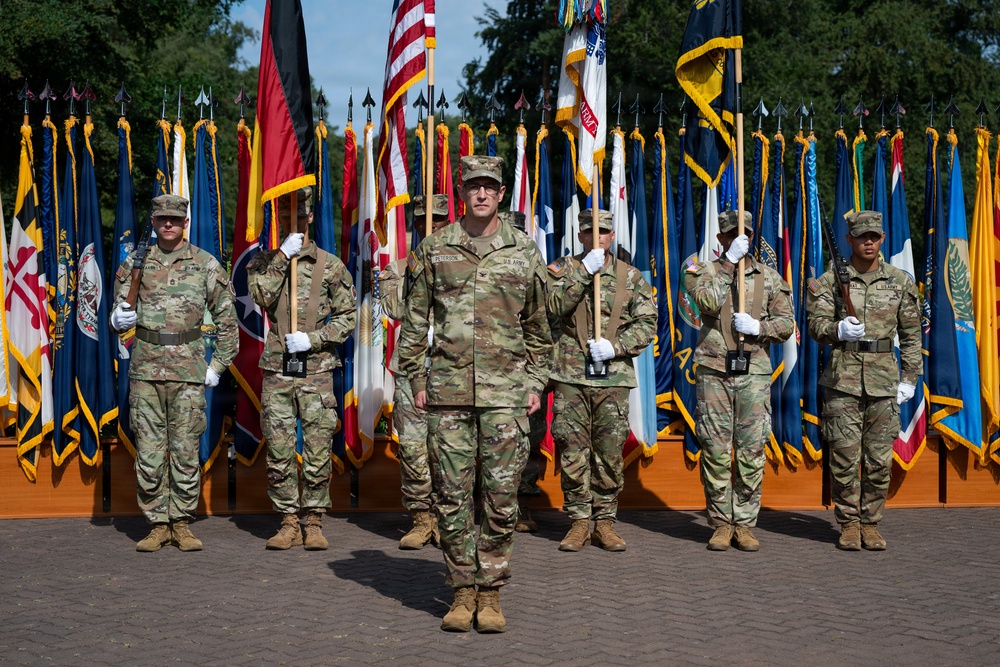 Col. Fausnaugh passes guidon to Col. Peterson at 19th BCD Change of Command