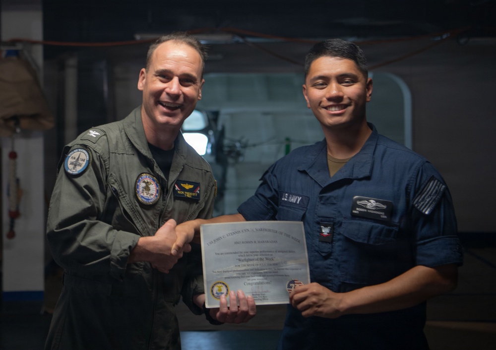USS John C. Stennis (CVN 74) recognizes HM3 Habaradas