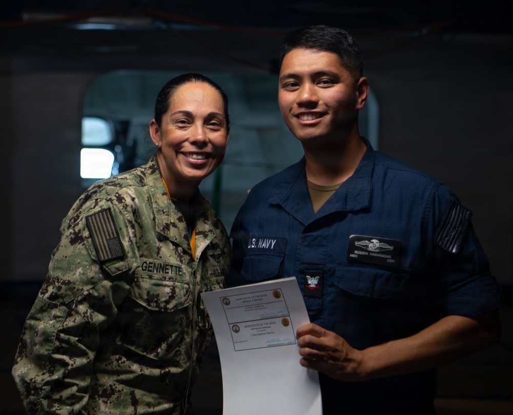 USS John C. Stennis (CVN 74) recognizes HM3 Habaradas