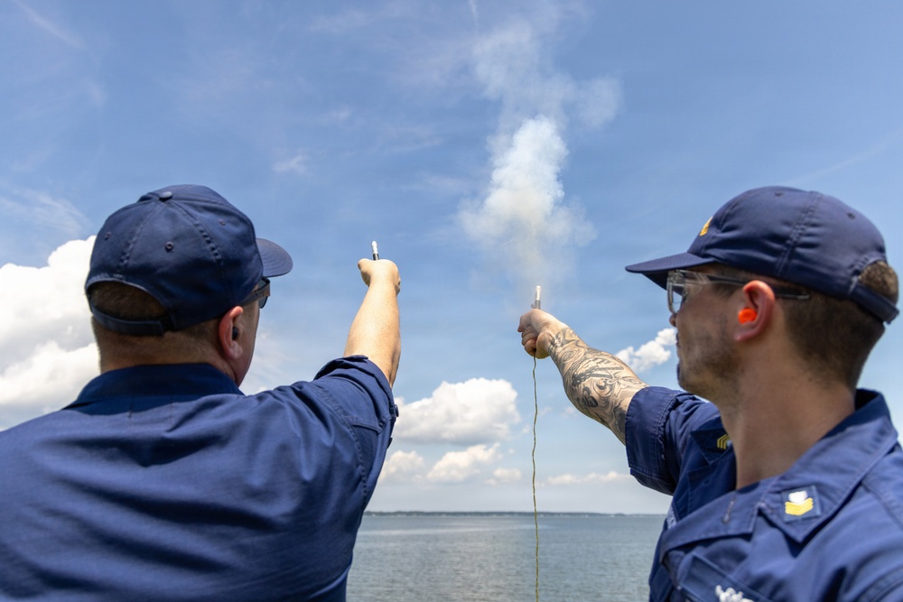 USCG Gunner's Mates train with signaling pyrotechnics