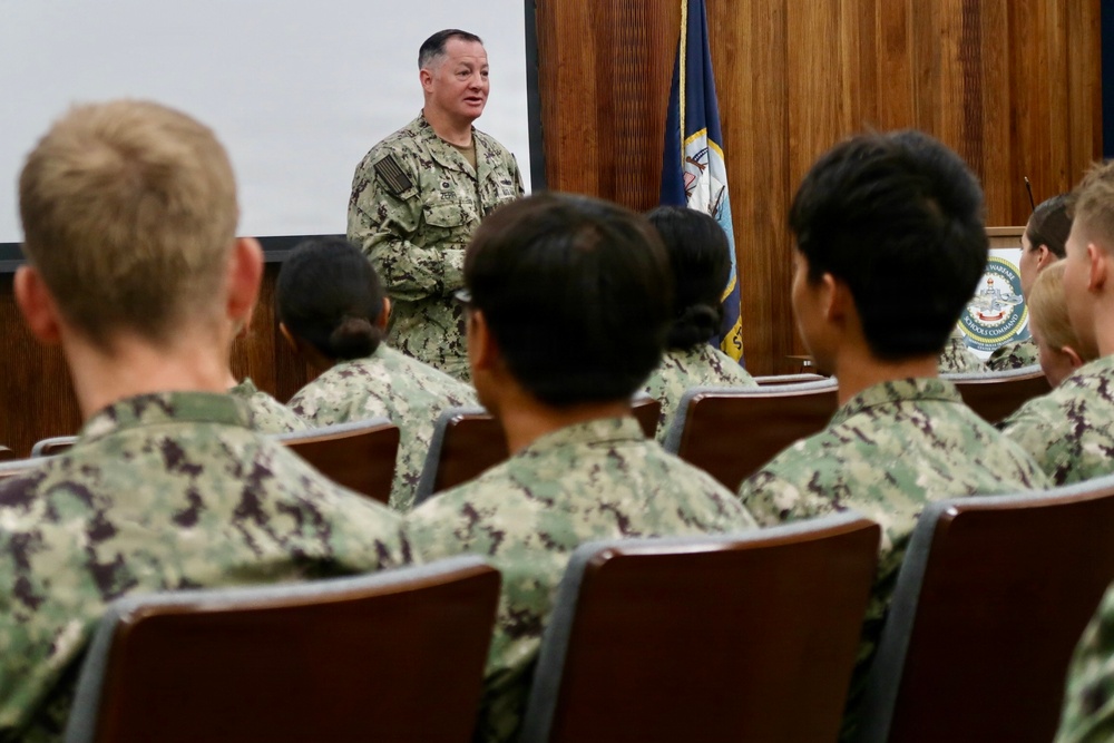 Rear Adm. T.J. Zerr speaks to Midshipmen