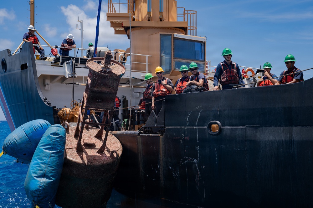 Partner nations participate in a buoy restoration project during RIMPAC 26