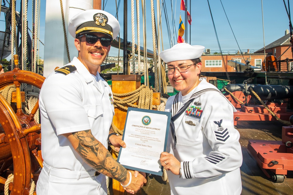 USS Arlington (LPD 24) Sailors reenlist on USS Constitution