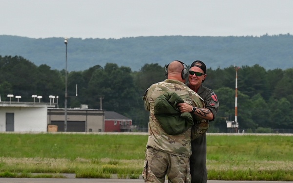 104th Fighter Wing Celebrates Flight Surgeon's Fifteen Years of Service with Fini Flight