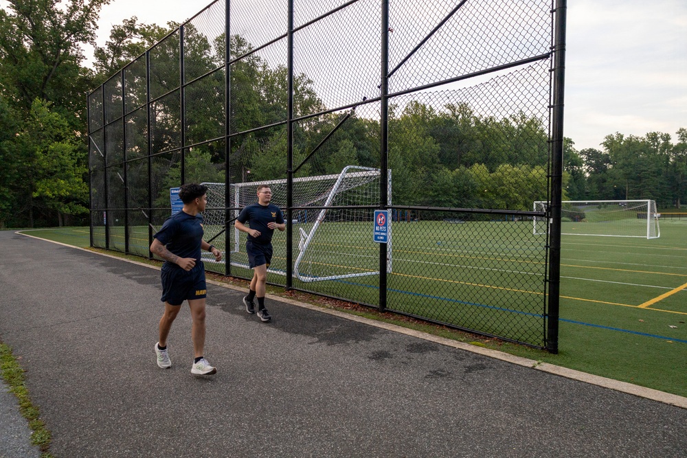 Sailors from Walter Reed Dermatology Department participate in group exercise