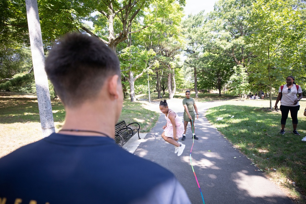 U.S. Sailors, Marines Conduct Community Outreach YMCA During Sail250 Boston