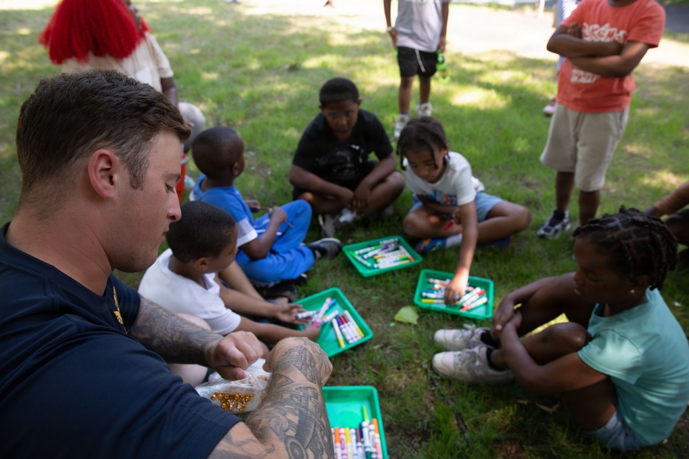 U.S. Sailors, Marines Conduct Community Outreach YMCA During Sail250 Boston
