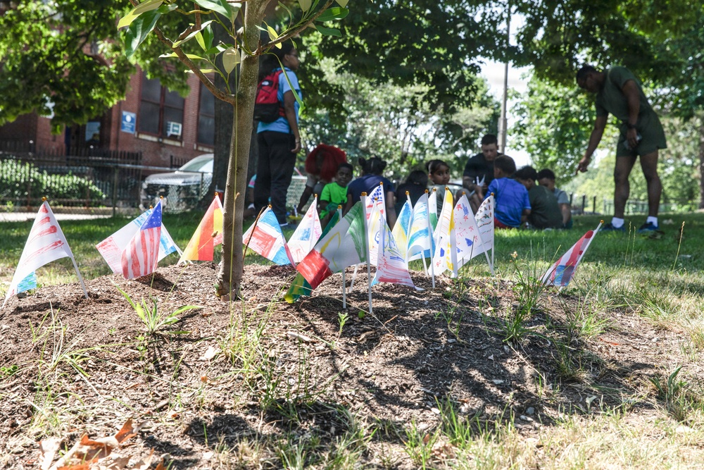 U.S. Sailors, Marines Conduct Community Outreach YMCA During Sail250 Boston
