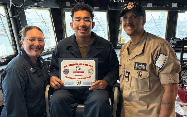 USS Chafee Recognizes MMFN Occeno as Wardog of the Week