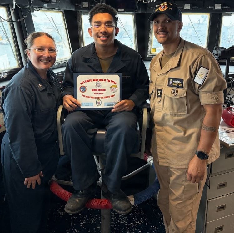 USS Chafee Recognizes MMFN Occeno as Wardog of the Week