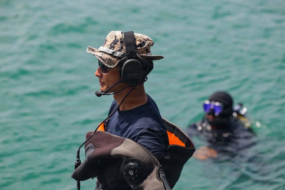 Japanese Maritime Self Defense Force mine countermeasure EOD divers conduct operations during Sea Breeze 26-2