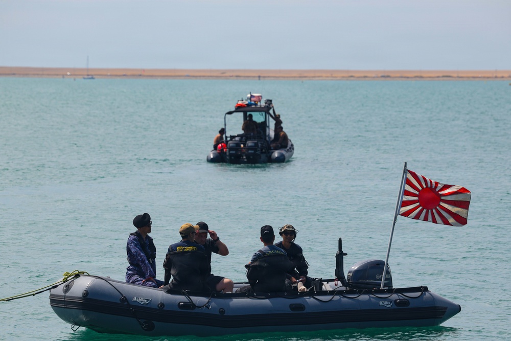 Mine countermeasure EOD divers, and unmanned underwater vehicles are deployed during Sea Breeze 26-2
