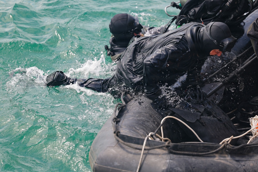 Mine countermeasure EOD divers, and unmanned underwater vehicles are deployed during Sea Breeze 26-2