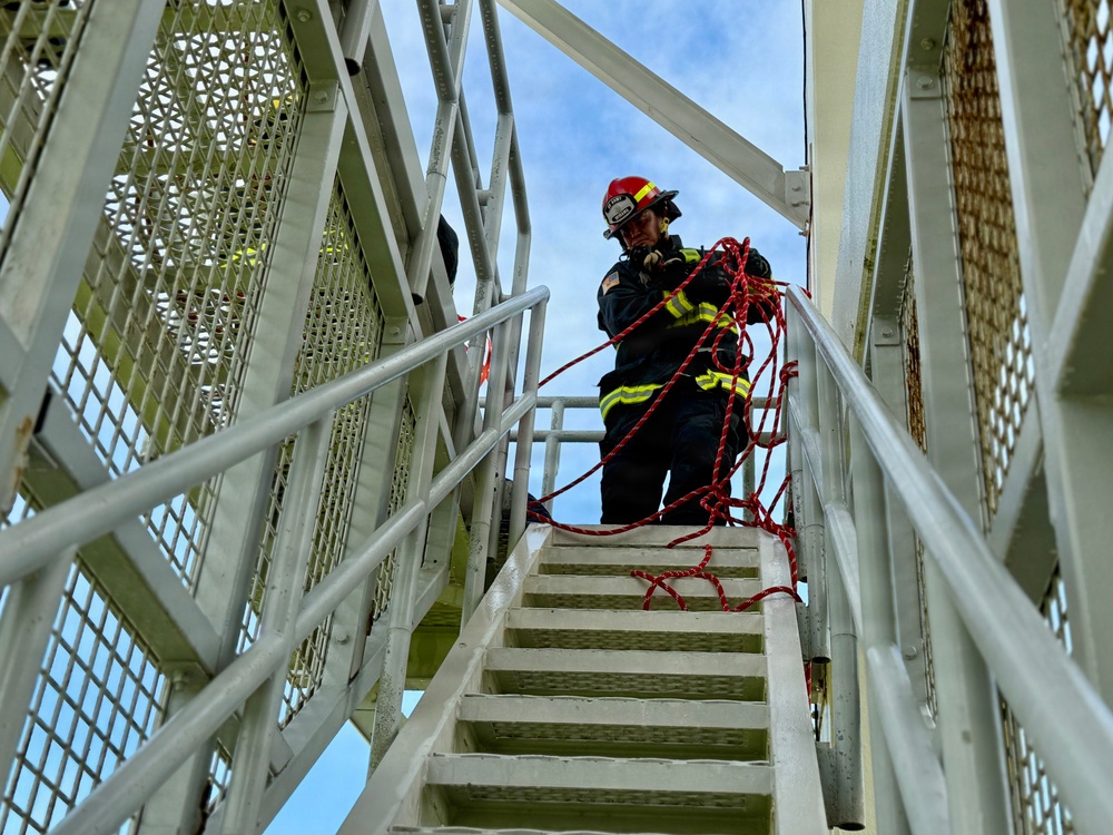 Firefighters conduct rescue training at Torii Station