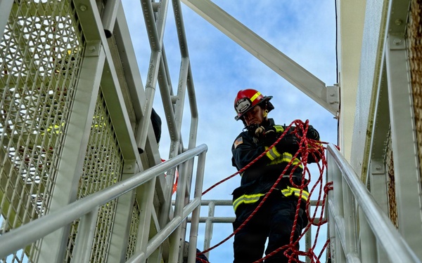 Firefighters conduct rescue training at Torii Station