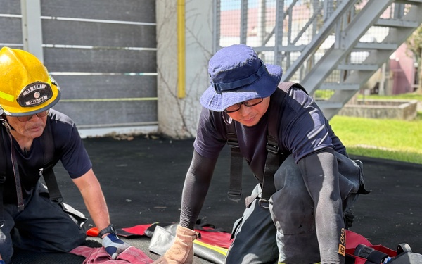 Firefighters conduct rescue training at Torii Station
