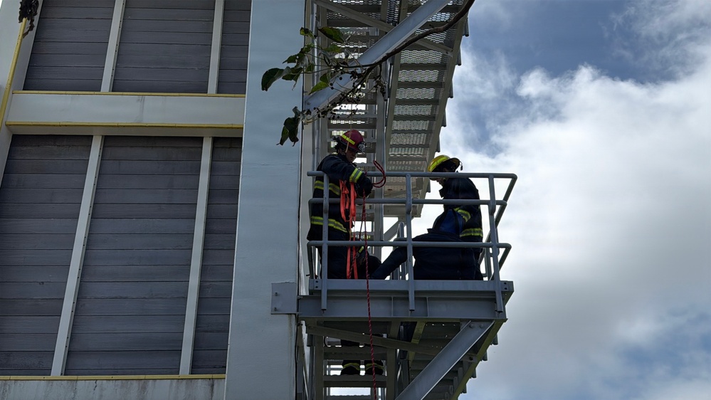 Firefighters conduct rescue training at Torii Station