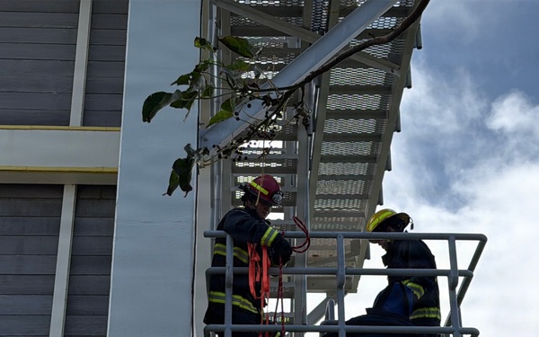 Firefighters conduct rescue training at Torii Station
