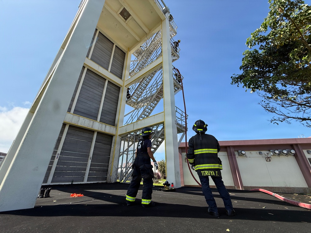 Firefighters conduct rescue training at Torii Station