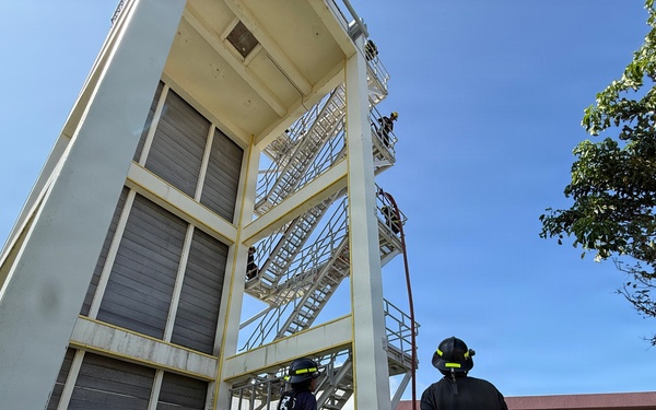 Firefighters conduct rescue training at Torii Station