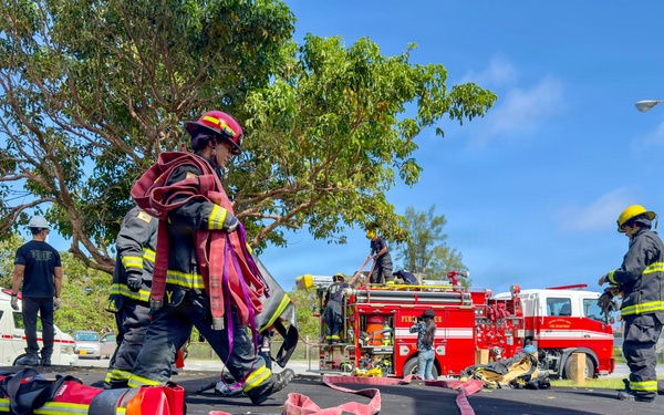 Firefighters conduct rescue training at Torii Station