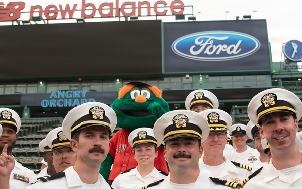 Navy Sailors Pose With Fenway Park Mascot During Sail250 Boston