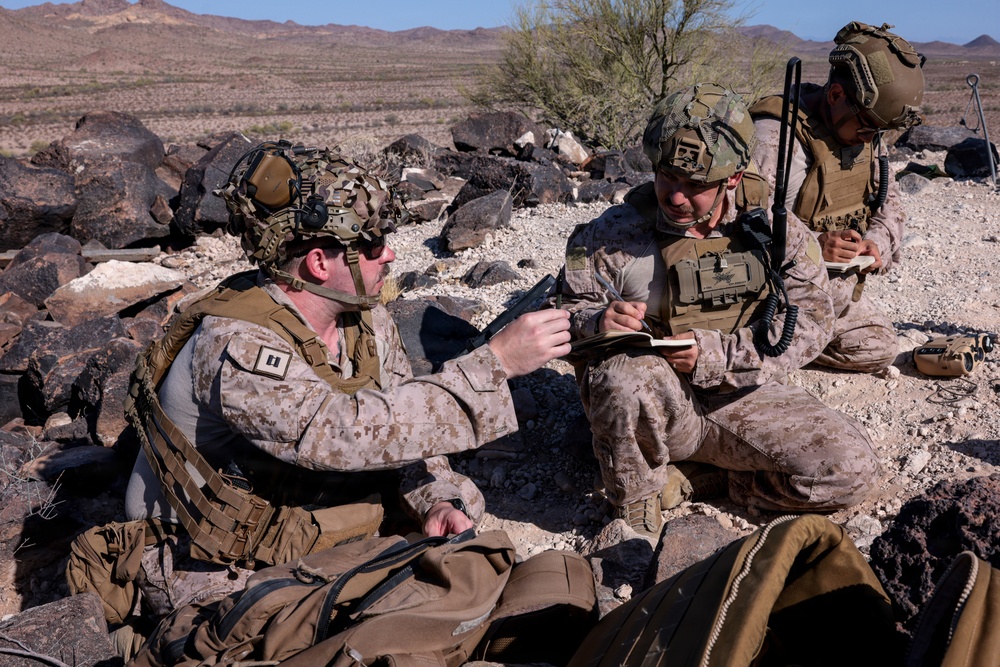 5th Air Naval Gunfire Liaison Company Marines and 7th Parachute Regiment Royal Horse Artillery soldiers conduct live-fire close air support