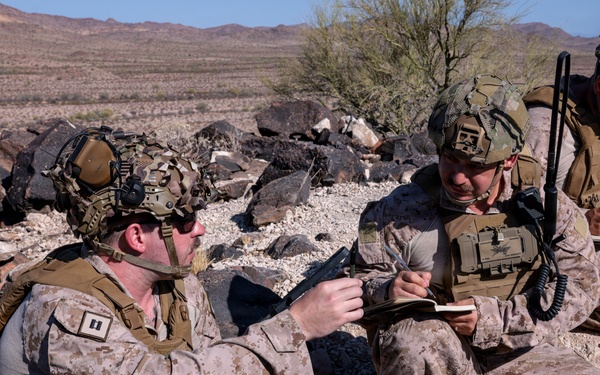 5th Air Naval Gunfire Liaison Company Marines and 7th Parachute Regiment Royal Horse Artillery soldiers conduct live-fire close air support