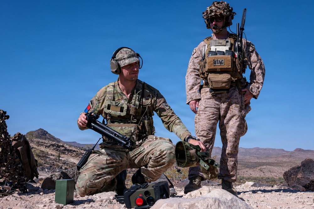 5th  Air Naval Gunfire Liaison Company Marines and 7th Parachute Regiment Royal Horse Artillery soldiers conduct live-fire close air support