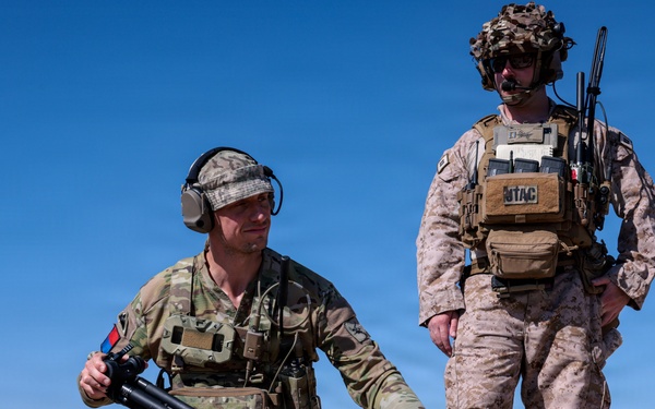 5th  Air Naval Gunfire Liaison Company Marines and 7th Parachute Regiment Royal Horse Artillery soldiers conduct live-fire close air support