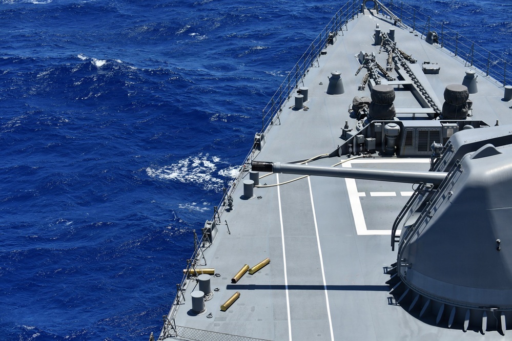 Japan Maritime Self-Defense Force conducts a 127 mm main gun live-fire exercise during RIMPAC 26