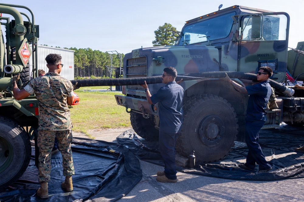 U.S. Marines with 2nd MAW participate in a Semitrailer Refueler Operator Course