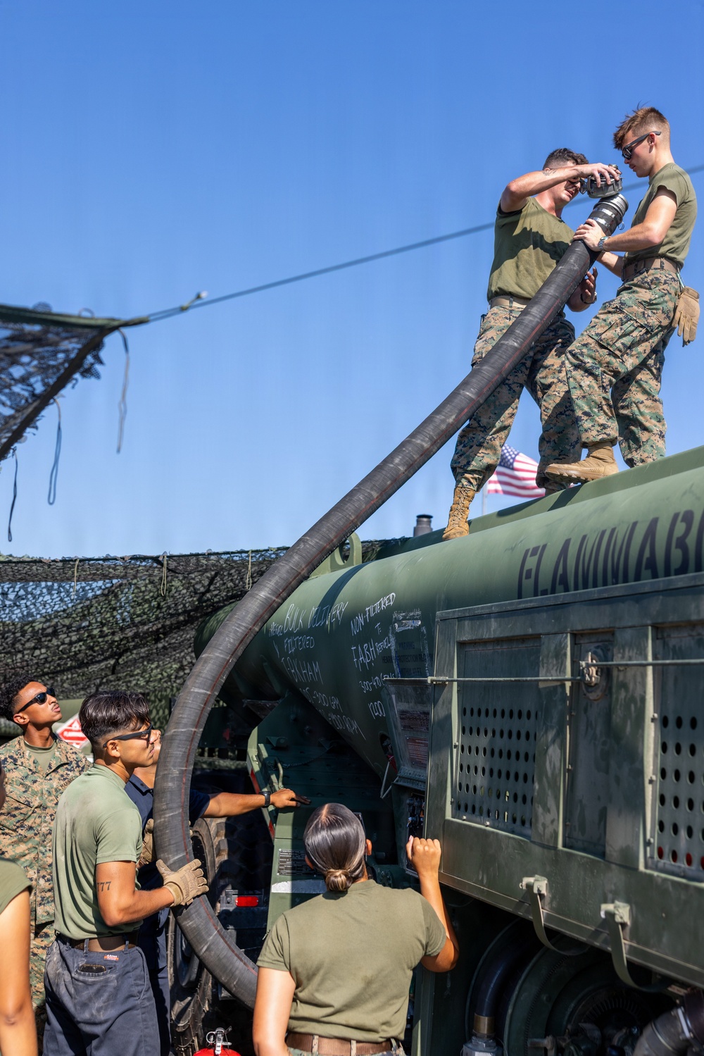 U.S. Marines with 2nd MAW participate in a Semitrailer Refueler Operator Course