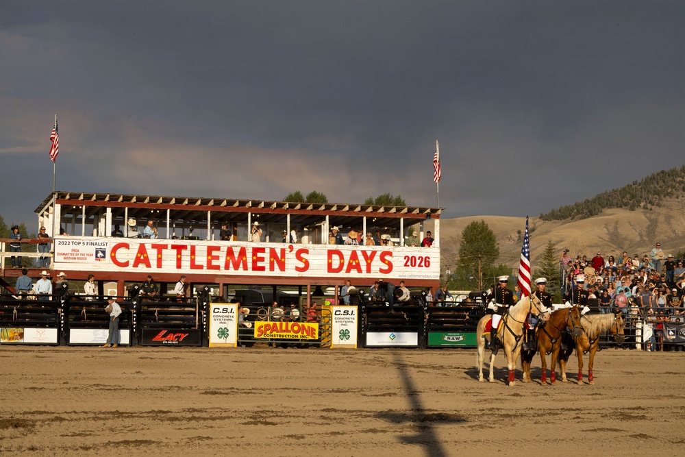 The Marine Corps Mounted Color Guard presents the colors during Gunnison Cattlemen’s Days