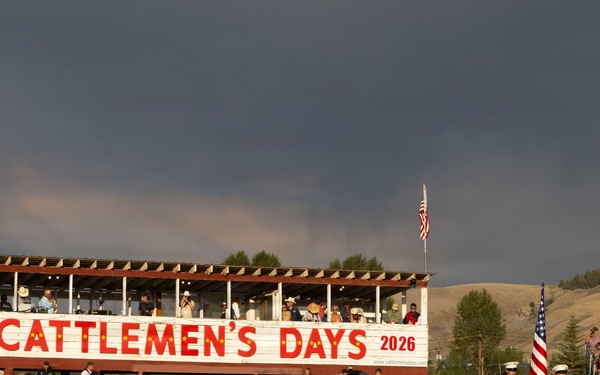 The Marine Corps Mounted Color Guard presents the colors during Gunnison Cattlemen’s Days