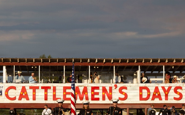 The Marine Corps Mounted Color Guard presents the colors during Gunnison Cattlemen’s Days