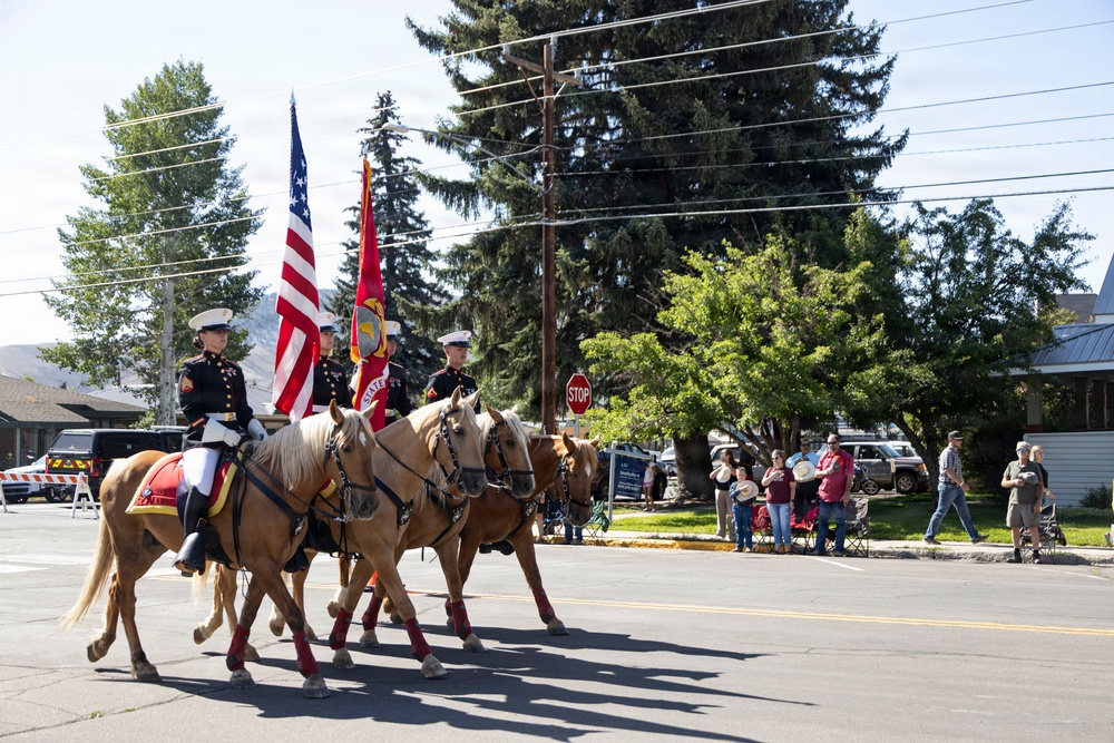 The Marine Corps Mounted Color Guard presents the colors during Gunnison Cattlemen’s Days