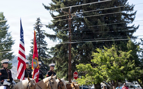 The Marine Corps Mounted Color Guard presents the colors during Gunnison Cattlemen’s Days