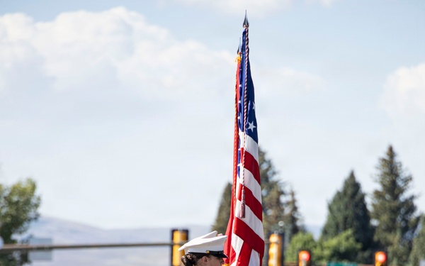 The Marine Corps Mounted Color Guard presents the colors during Gunnison Cattlemen’s Days
