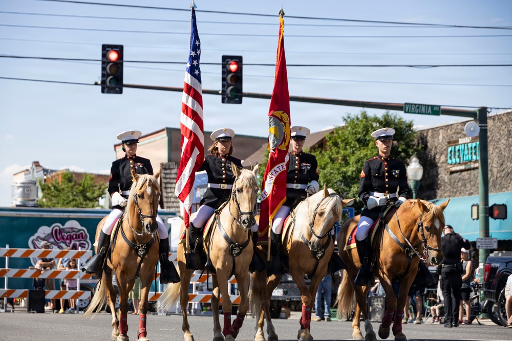 The Marine Corps Mounted Color Guard presents the colors during Gunnison Cattlemen’s Days