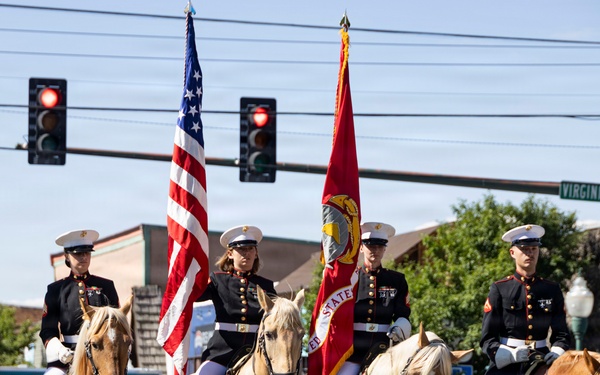 The Marine Corps Mounted Color Guard presents the colors during Gunnison Cattlemen’s Days