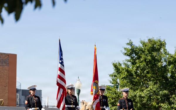 The Marine Corps Mounted Color Guard presents the colors during Gunnison Cattlemen’s Days