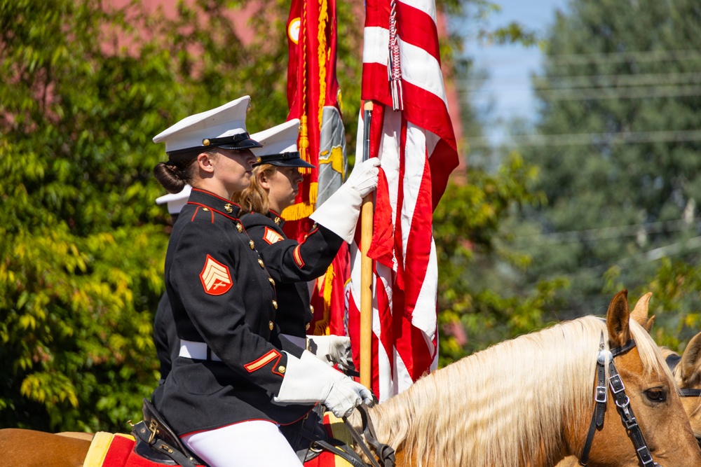 The Marine Corps Mounted Color Guard presents the colors during Gunnison Cattlemen’s Days