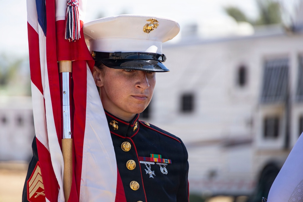 The Marine Corps Mounted Color Guard presents the colors during Gunnison Cattlemen’s Days