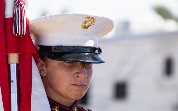 The Marine Corps Mounted Color Guard presents the colors during Gunnison Cattlemen’s Days