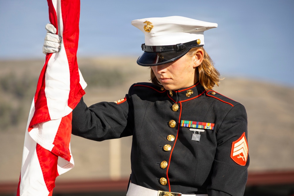 The Marine Corps Mounted Color Guard presents the colors during Gunnison Cattlemen’s Days