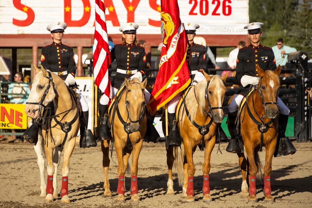The Marine Corps Mounted Color Guard presents the colors during Gunnison Cattlemen’s Days