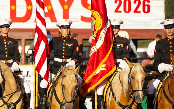The Marine Corps Mounted Color Guard presents the colors during Gunnison Cattlemen’s Days